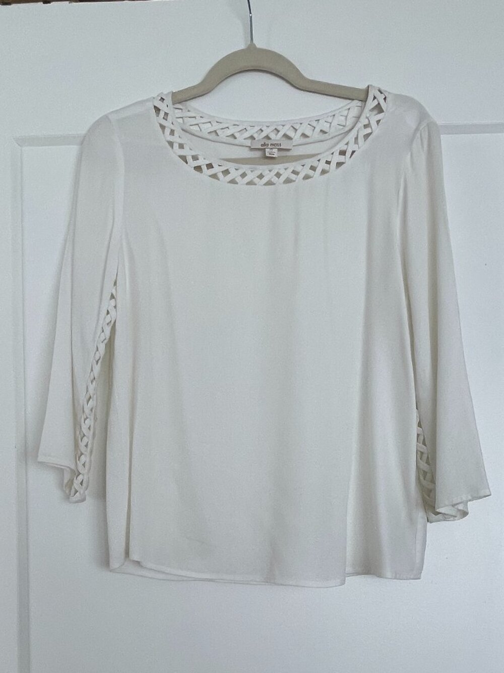 Ella Moss White Lattice Braided Cutout Neck Blouse Top XS